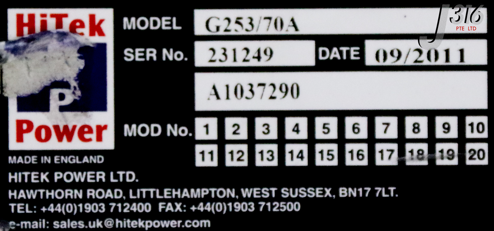専用2 34306 HITEK POWER HIGH VOLTAGE POWER SUPPLY, AMAT 0190-A1311 G253